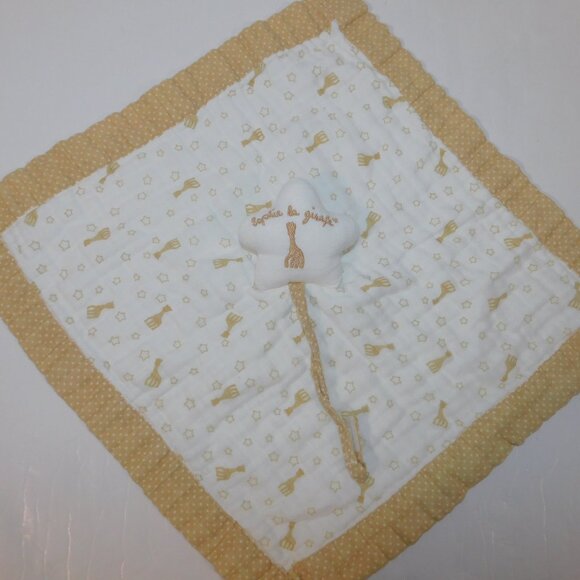 Sophie the Giraffe Star Cotton Security Blanket w Pacifier Holder Baby Lovey - Picture 5 of 8